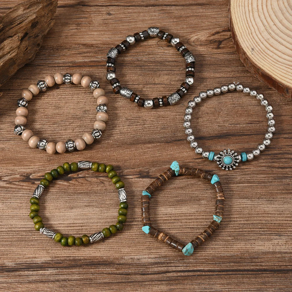 Bohemia Vintage Tribal Pulseras de Cuentas de Madera