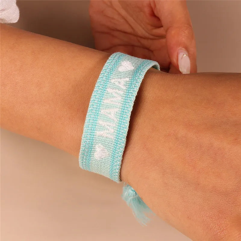 Letras de bordado de Bohemia Pulsera de borla tejida trenzada ajustable hecha a mano moda retro