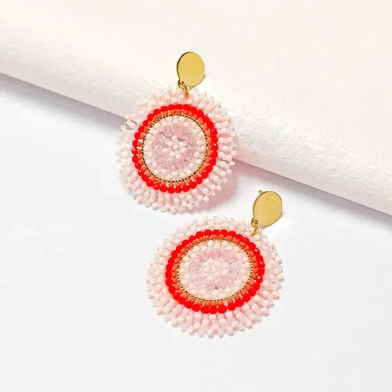 Pendientes de cuentas de arroz de aleación de Bohemia , cristal simple tejido a mano