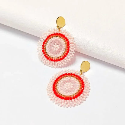 Pendientes de cuentas de arroz de aleación de Bohemia , cristal simple tejido a mano