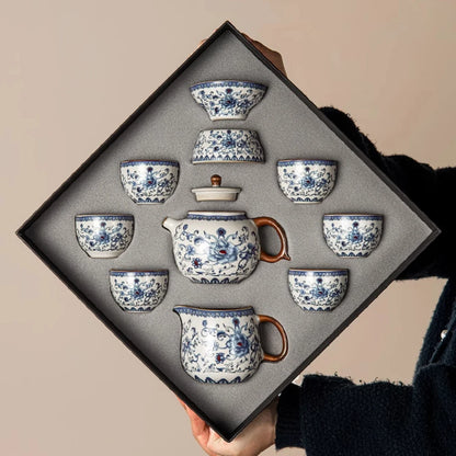 Juego de tazas y tetera de cerámica de lujo floral