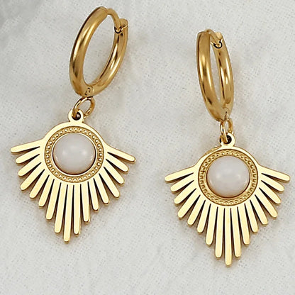 Natural stone earrings with Bohemian triangle inlays, exquisite stainless steel dangle earring