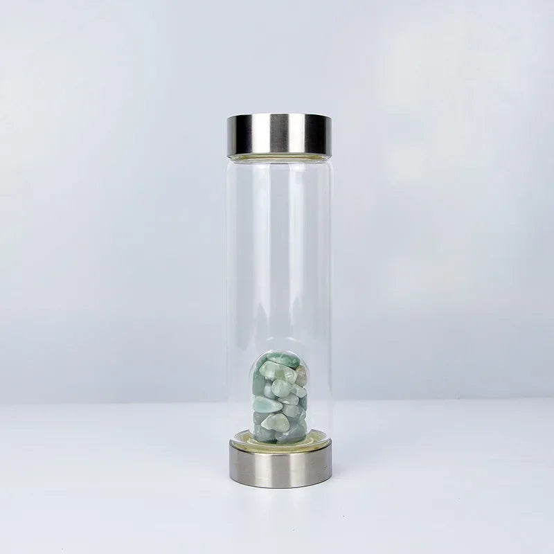 Botella de agua de acero inoxidable con piedra preciosa, tallada a mano