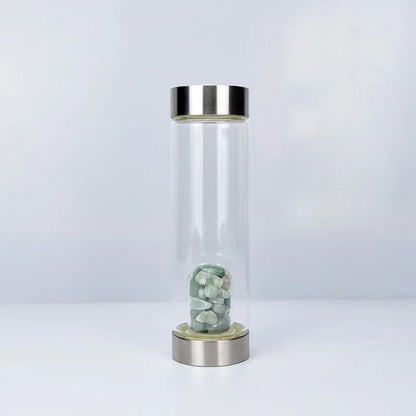 Botella de agua de acero inoxidable con piedra preciosa, tallada a mano