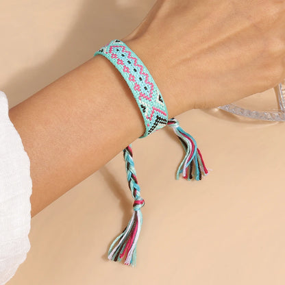 Letras de bordado de Bohemia Pulsera de borla tejida trenzada ajustable hecha a mano moda retro