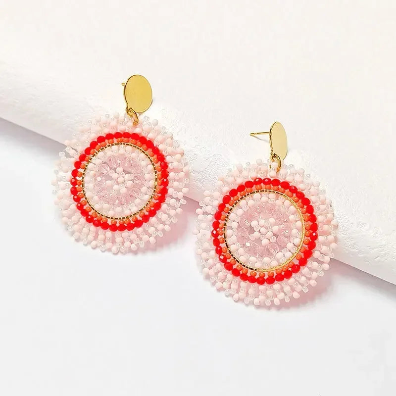 Pendientes de cuentas de arroz de aleación de Bohemia , cristal simple tejido a mano