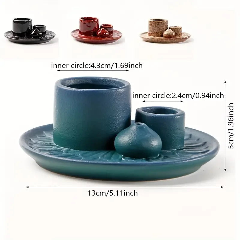 Quemador de incienso de cerámica 4 en 1 Incluye soporte de salvia y soporte de incienso para palos