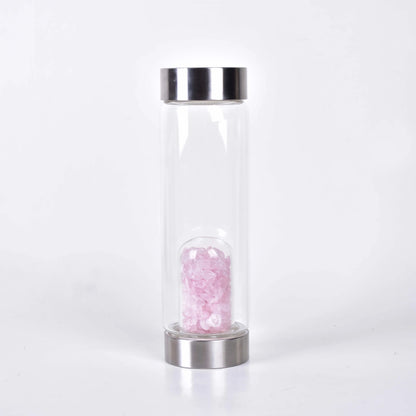 Botella de agua de acero inoxidable con piedra preciosa, tallada a mano
