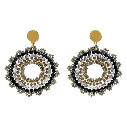 Pendientes de cuentas de arroz retro de moda bohemia con cristal ahuecado tejido a mano