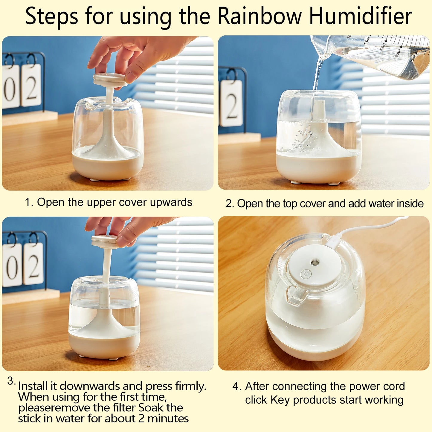 Humidificador 650 ml / Difusor de aroma con luces nocturnas coloridas