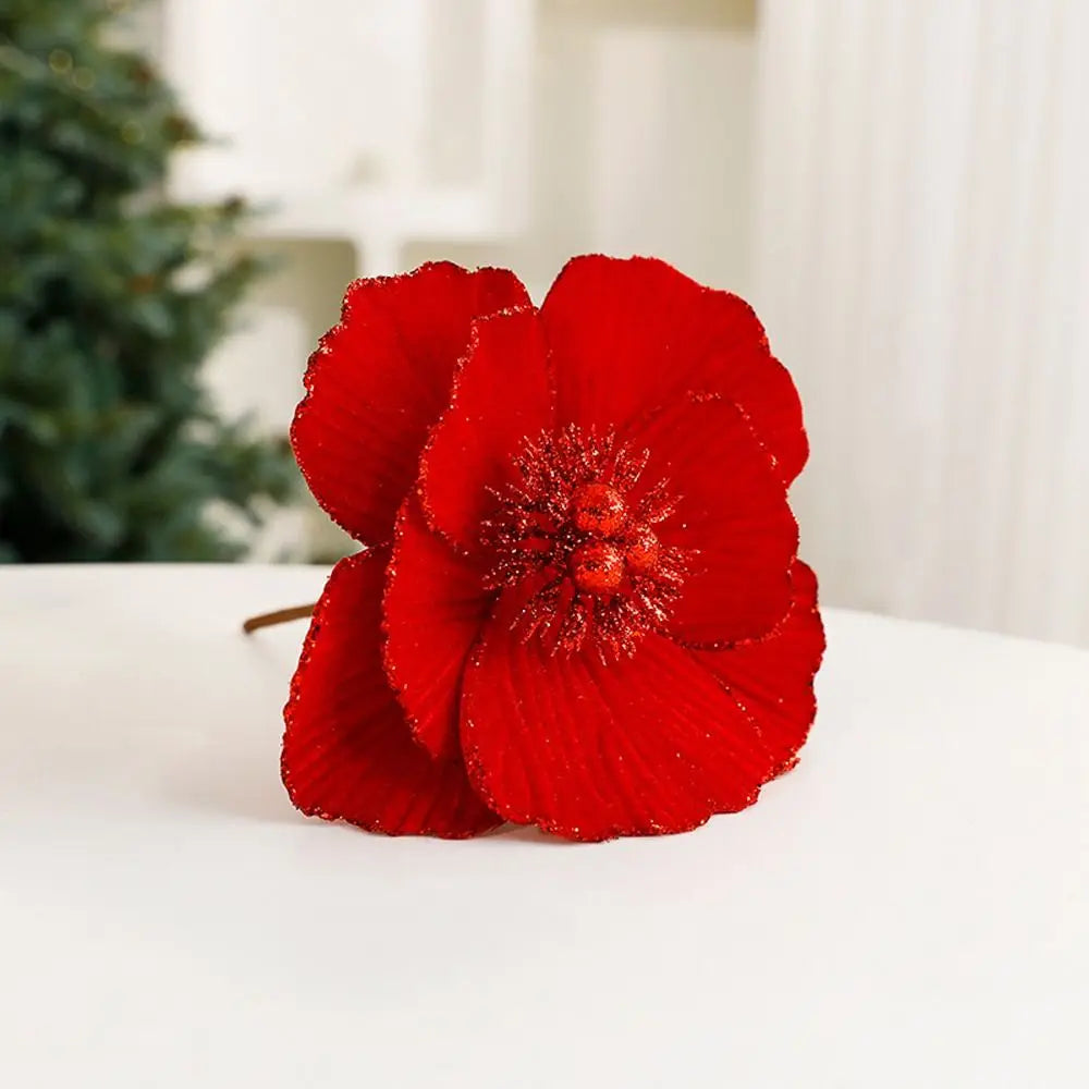 Grandes flores navideñas artificiales brillantes Adorno de árbol de Navidad