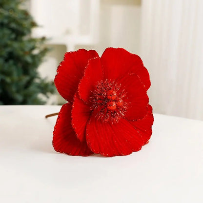 Grandes flores navideñas artificiales brillantes Adorno de árbol de Navidad