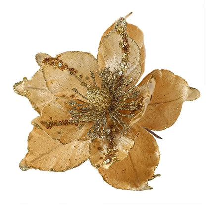 Grandes flores navideñas artificiales brillantes Adorno de árbol de Navidad