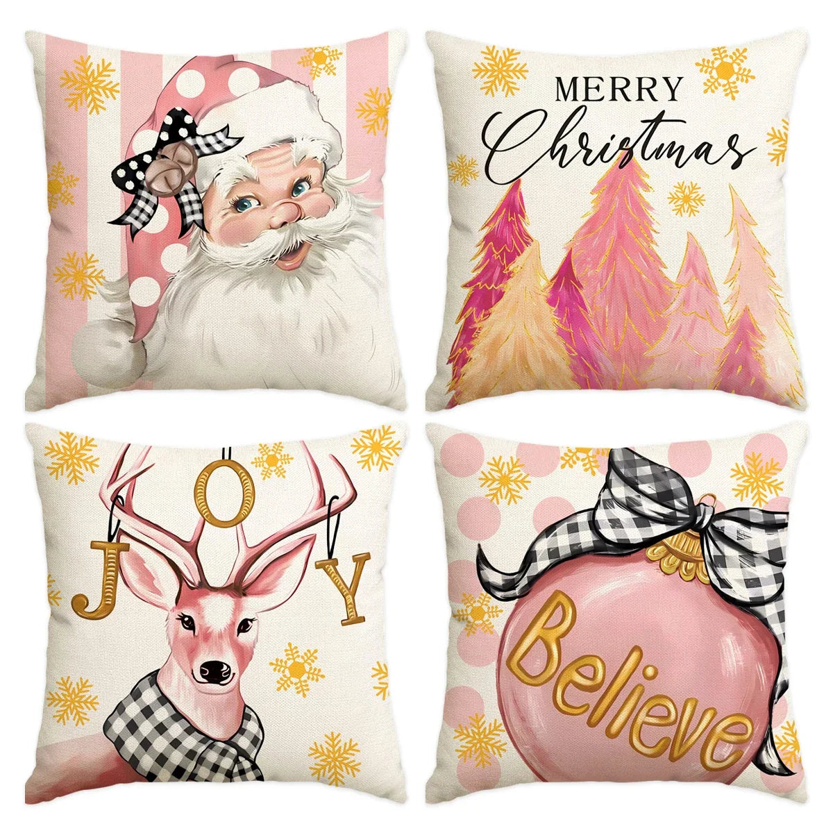 4 Uds funda de almohada de Feliz Navidad, árbol de Navidad Reno Santa Claus sala de estar sofá decoración funda de cojín