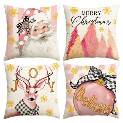 4 Uds funda de almohada de Feliz Navidad, árbol de Navidad Reno Santa Claus sala de estar sofá decoración funda de cojín