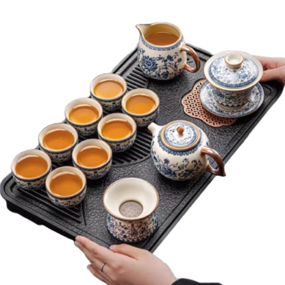 Juego de tazas y tetera de cerámica de lujo floral