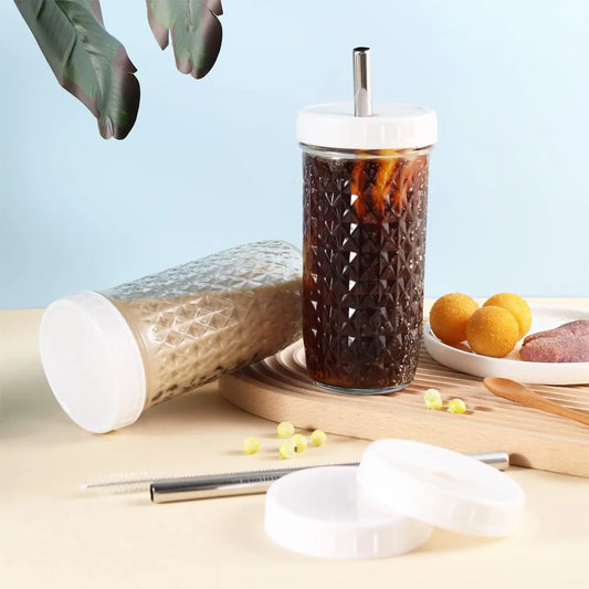 Paquete de 2 vasos de vidrio de 24oz con tapas y pajitas, tazas de té reutilizables