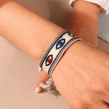 Letras de bordado de Bohemia Pulsera de borla tejida trenzada ajustable hecha a mano moda retro