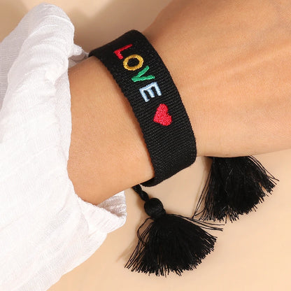 Letras de bordado de Bohemia Pulsera de borla tejida trenzada ajustable hecha a mano moda retro