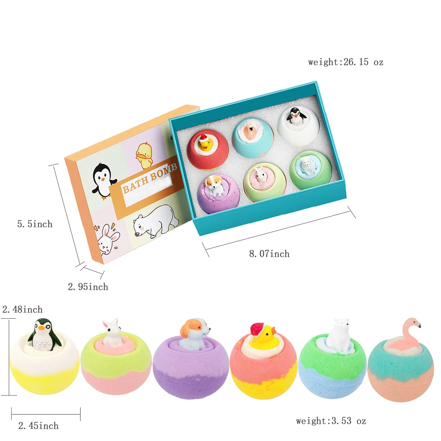 Bombas de baño para niños con juguetes sorpresa en el interior (paquete de 6)