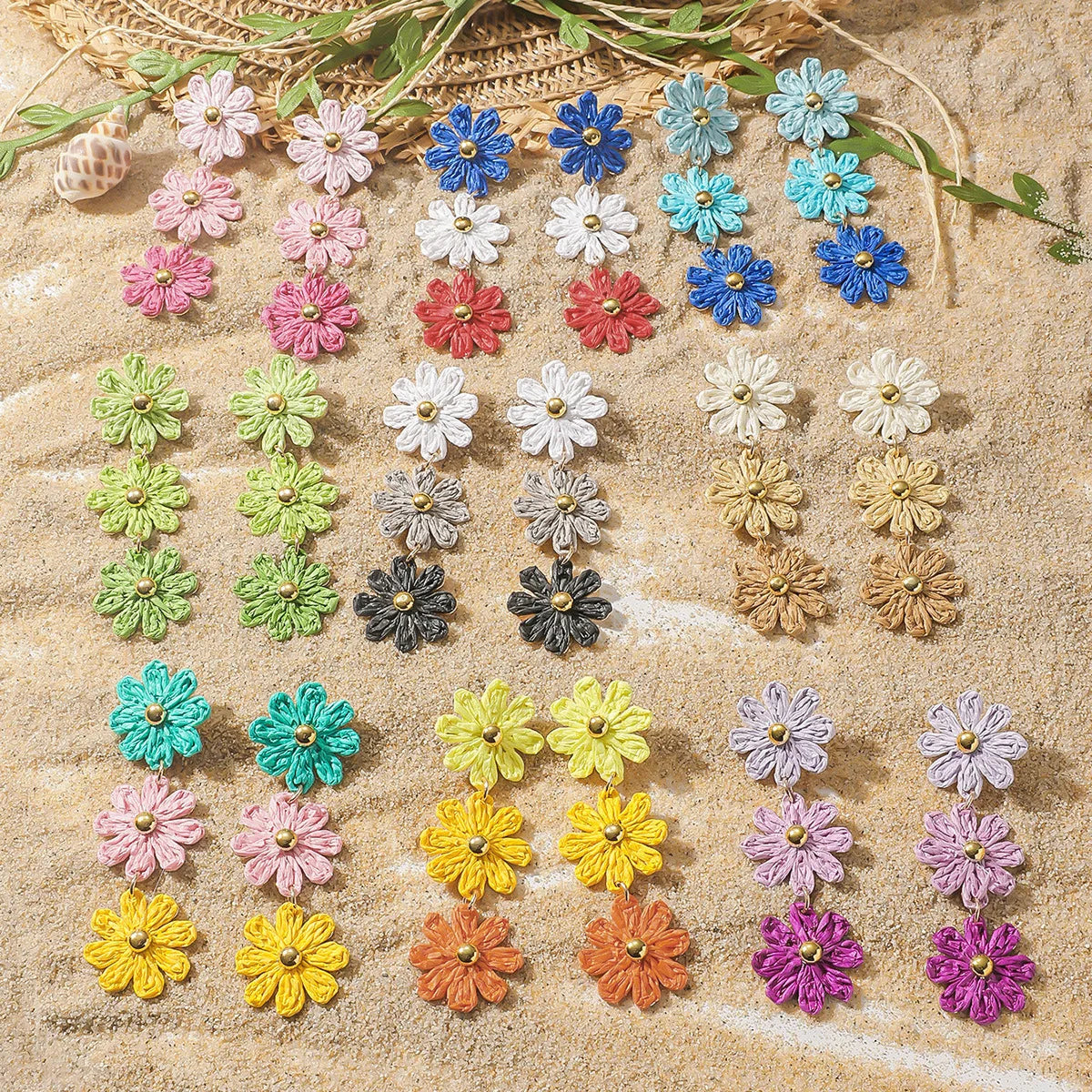 Pendientes colgantes de flores elegantes de Bohemia