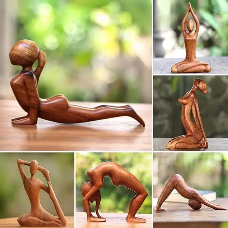 Estatua de meditación de yoga de madera madera hecha a mano