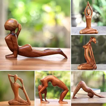 Estatua de meditación de yoga de madera madera hecha a mano