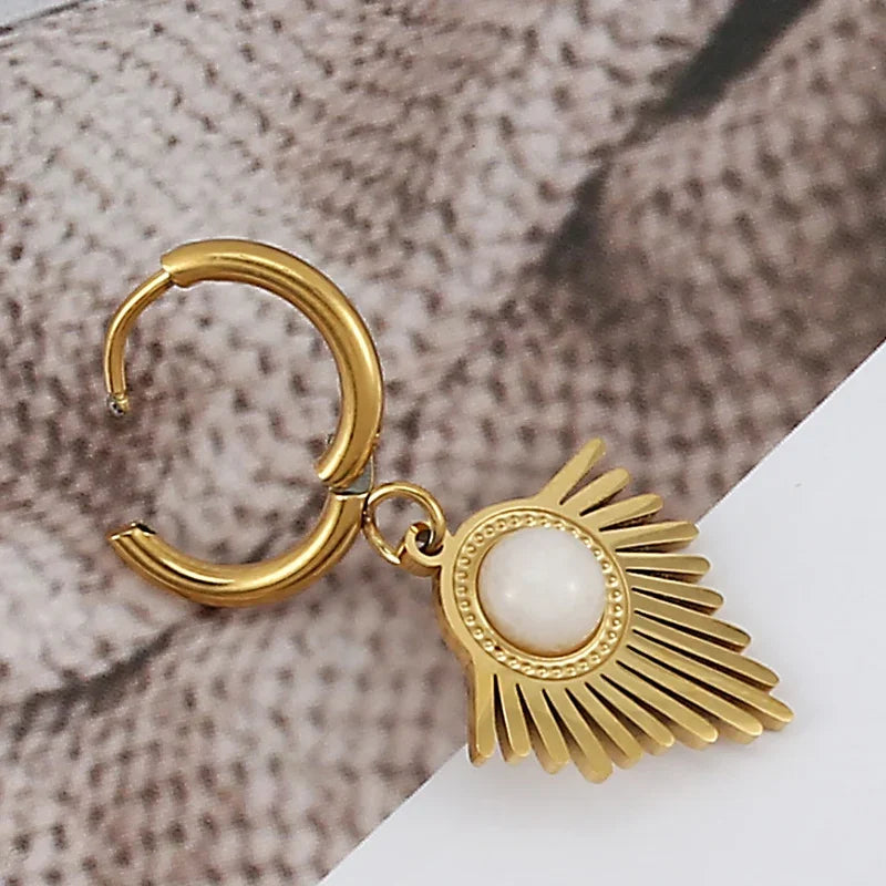 Natural stone earrings with Bohemian triangle inlays, exquisite stainless steel dangle earring