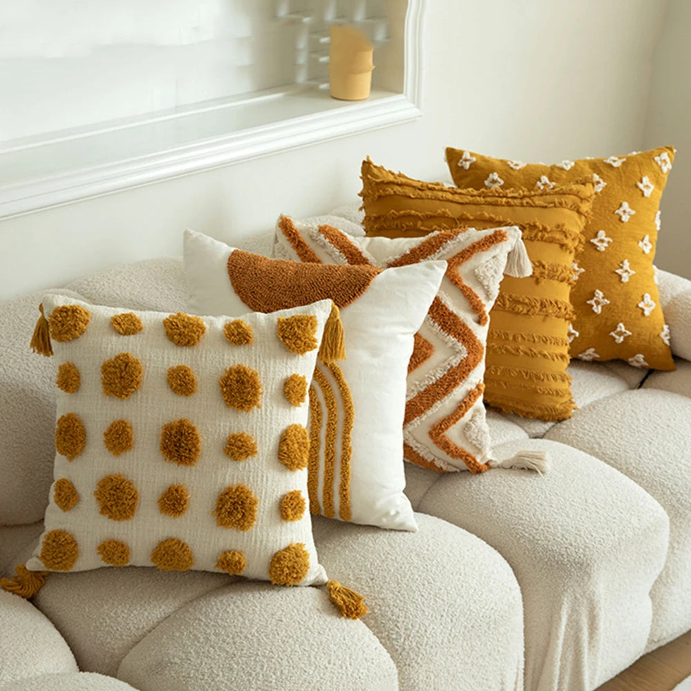 Funda de cojín Boho 45x45 Jacquard Bordado Borla