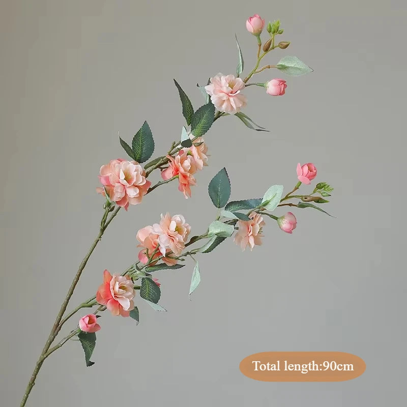 Camelia 1 pieza, rama larga con hojas flores artificiales