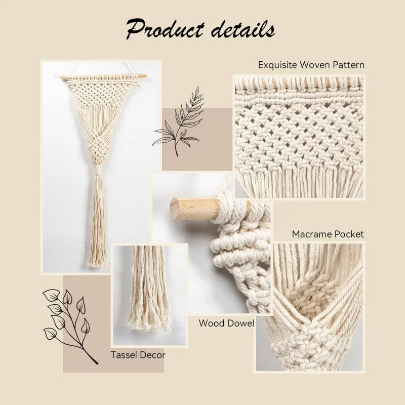 Tapiz colgante de pared con bolsillo tejido a mano, Artesanía bohemia