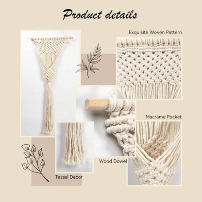 Tapiz colgante de pared con bolsillo tejido a mano, Artesanía bohemia