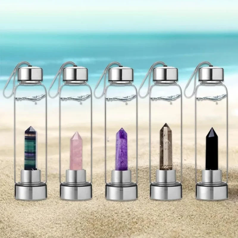 Botella de agua, piedra de cristal natural