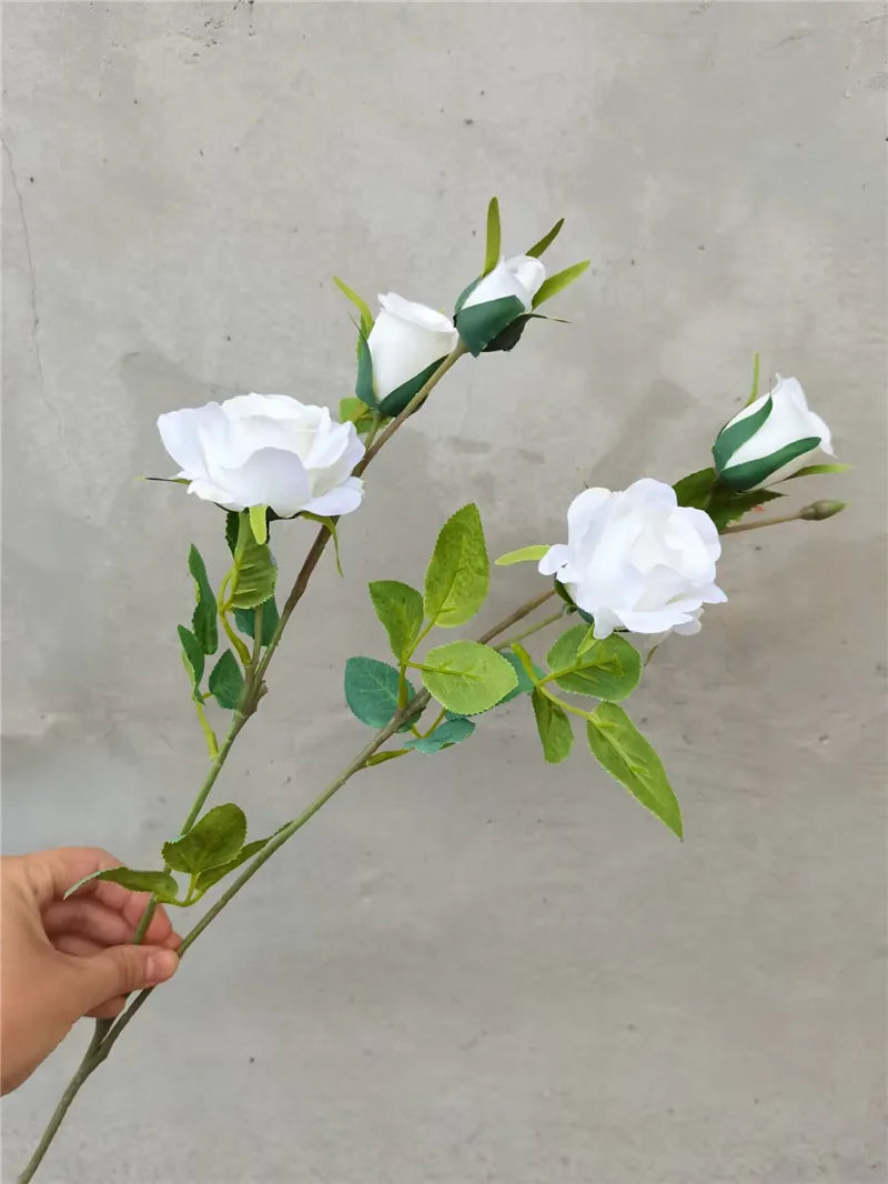 High quality artificial silk rose flowers, long branch, 5 heads