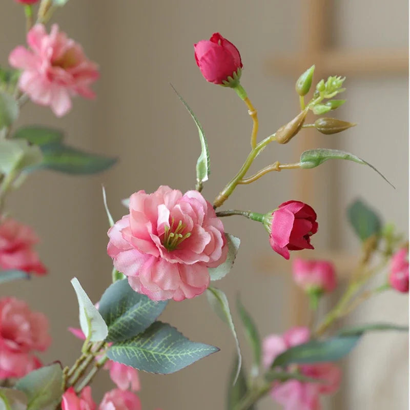 Camelia 1 pieza, rama larga con hojas flores artificiales