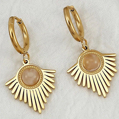 Natural stone earrings with Bohemian triangle inlays, exquisite stainless steel dangle earring