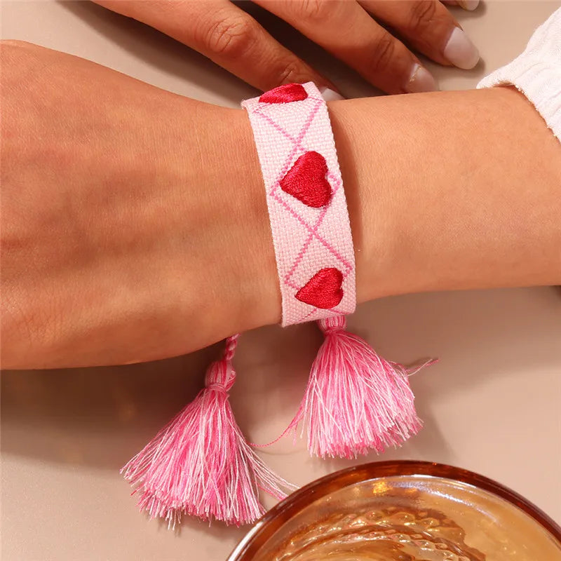 Letras de bordado de Bohemia Pulsera de borla tejida trenzada ajustable hecha a mano moda retro