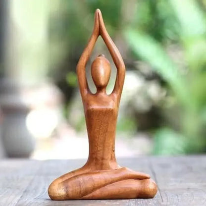 Estatua de meditación de yoga de madera madera hecha a mano