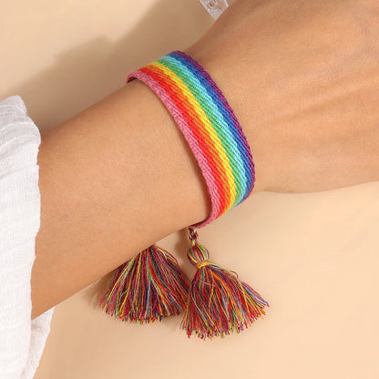 Letras de bordado de Bohemia Pulsera de borla tejida trenzada ajustable hecha a mano moda retro