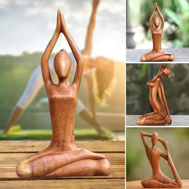 Estatua de meditación de yoga de madera madera hecha a mano