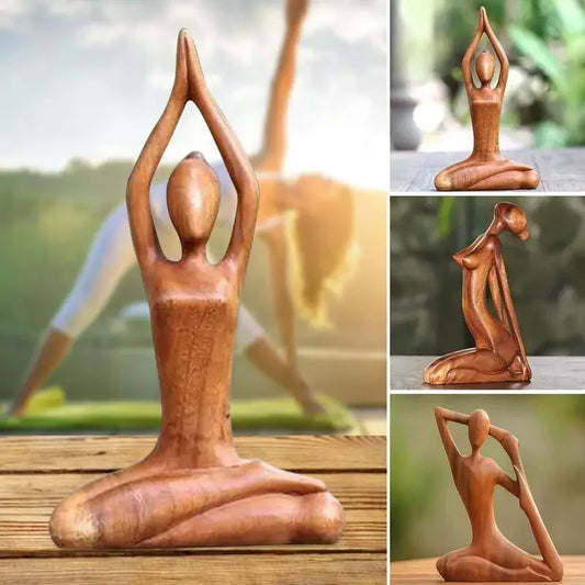 Estatua de meditación de yoga de madera madera hecha a mano