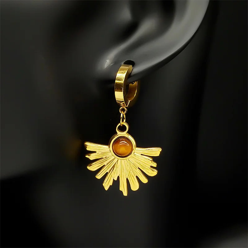 Pendientes de aro de flores de Bohemia para mujer, color dorado, acero inoxidable