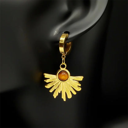 Pendientes de aro de flores de Bohemia para mujer, color dorado, acero inoxidable