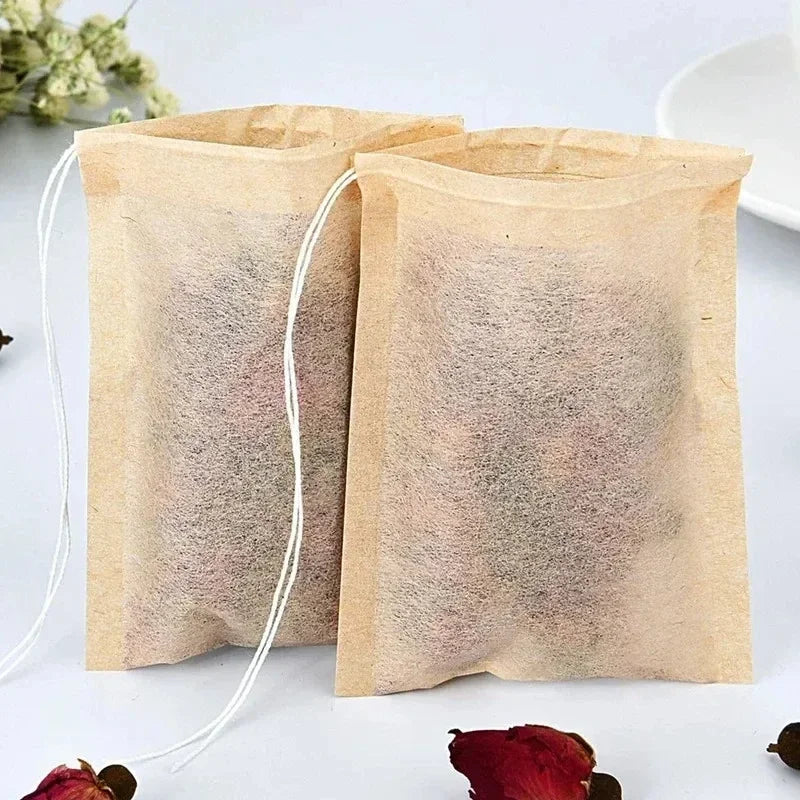 100 piezas de bolsas de té desechables de papel biodegradable con sello de cuerda