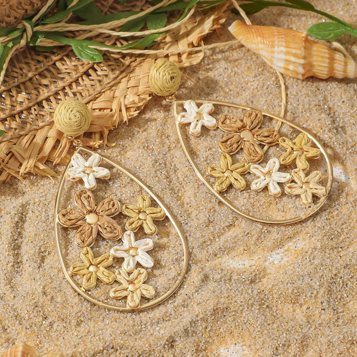 Pendientes colgantes de flores elegantes de Bohemia