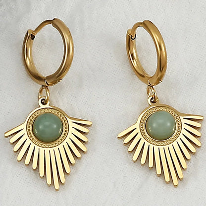 Natural stone earrings with Bohemian triangle inlays, exquisite stainless steel dangle earring