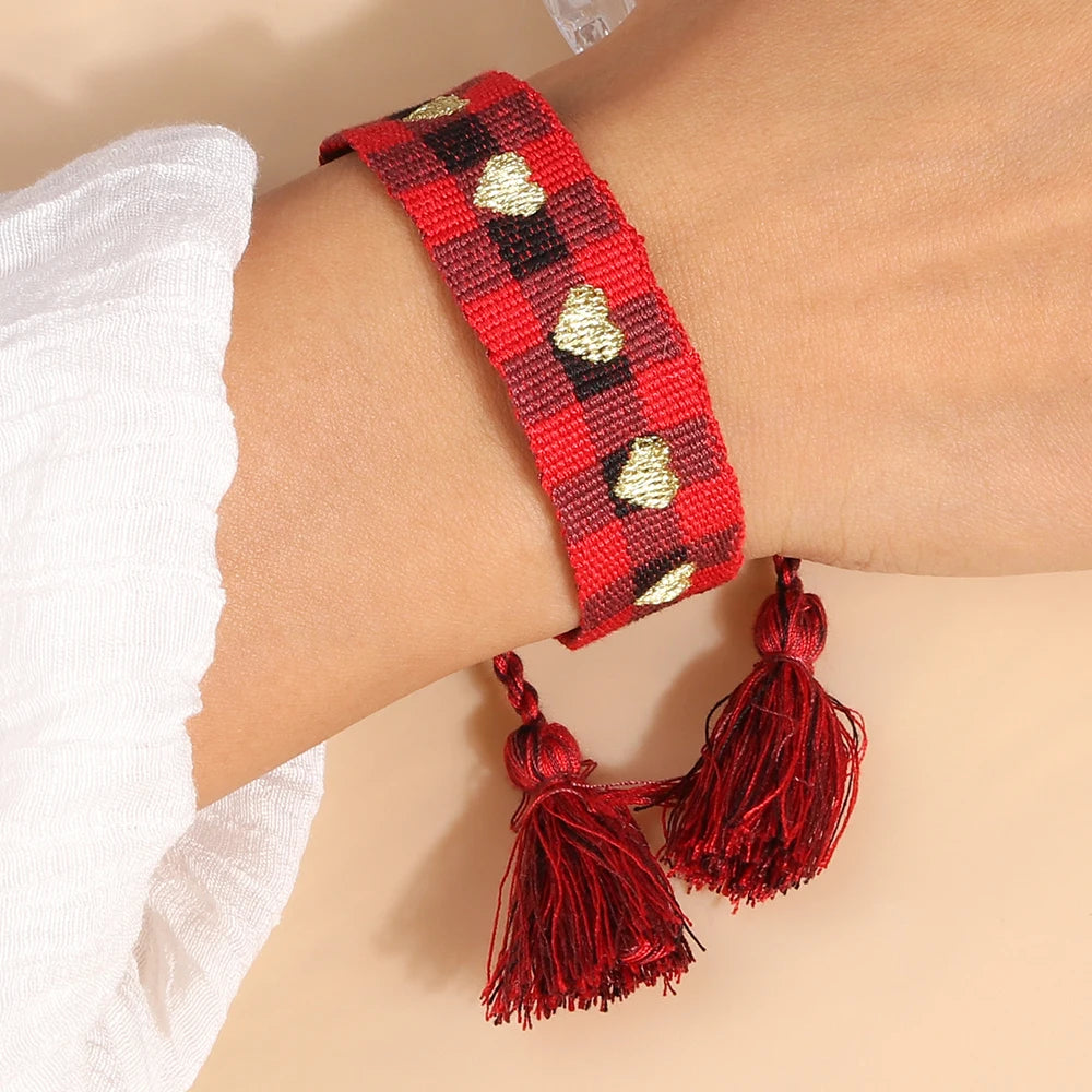 Letras de bordado de Bohemia Pulsera de borla tejida trenzada ajustable hecha a mano moda retro