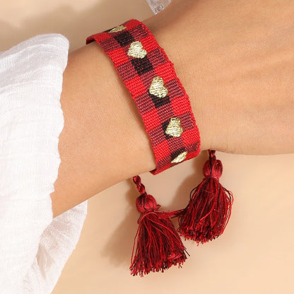 Letras de bordado de Bohemia Pulsera de borla tejida trenzada ajustable hecha a mano moda retro