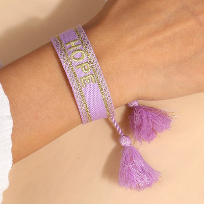 Letras de bordado de Bohemia Pulsera de borla tejida trenzada ajustable hecha a mano moda retro