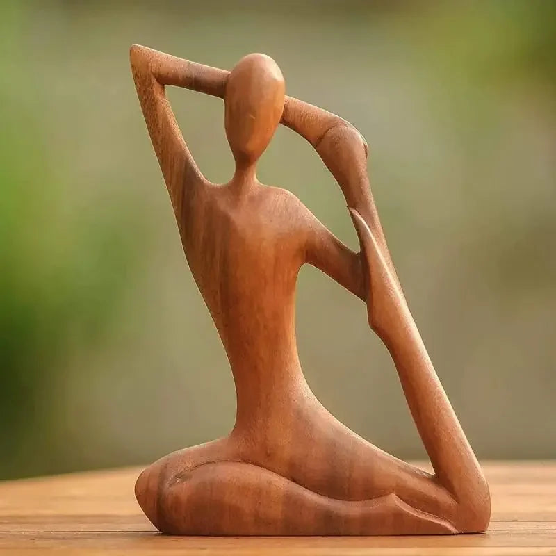 Estatua de meditación de yoga de madera madera hecha a mano